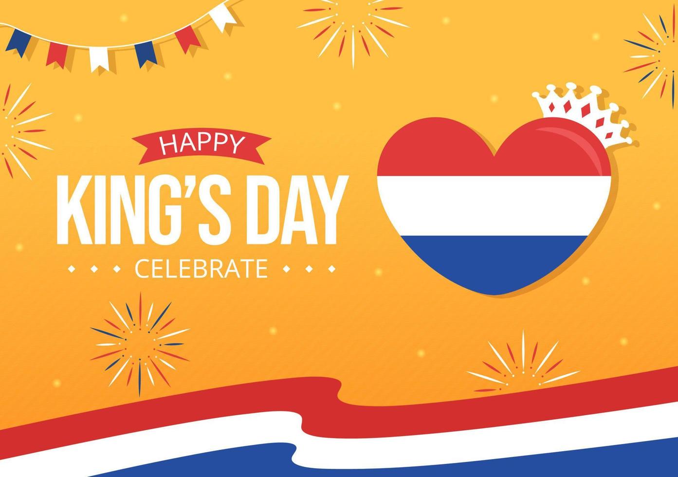 Happy Kings Netherlands Day Illustration with Waving Flags and King Celebration for Web Banner or Landing Page in Flat Cartoon Hand Drawn Templates vector