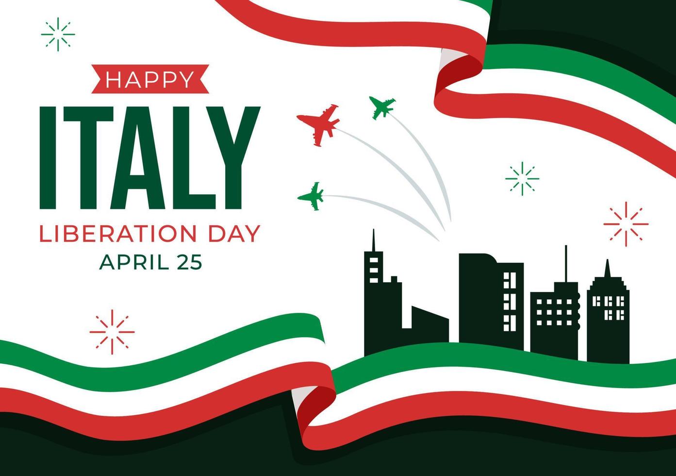 Italia liberación día ilustración con fiesta celebrar en abril 25 y ola bandera italiano en plano dibujos animados mano dibujado para aterrizaje página plantillas vector