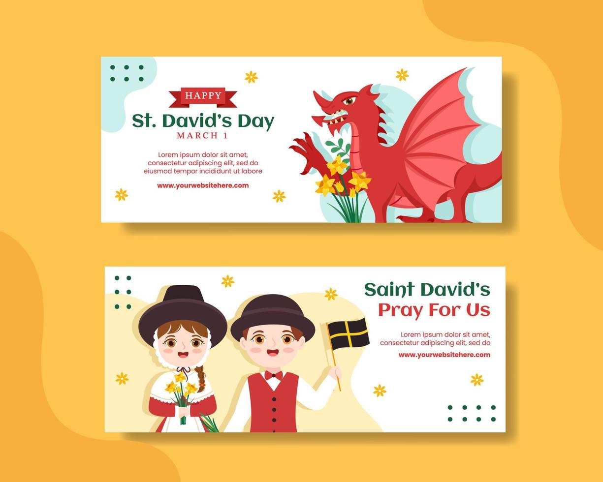 Happy St David's Day Horizontal Banner Flat Cartoon Hand Drawn Templates Background Illustration vector