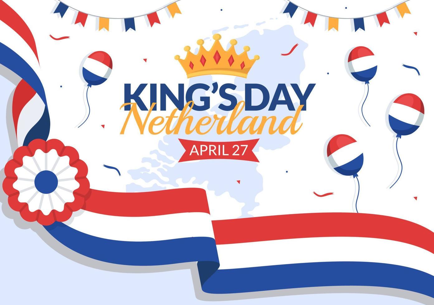 Happy Kings Netherlands Day Illustration with Waving Flags and King Celebration for Web Banner or Landing Page in Flat Cartoon Hand Drawn Templates vector