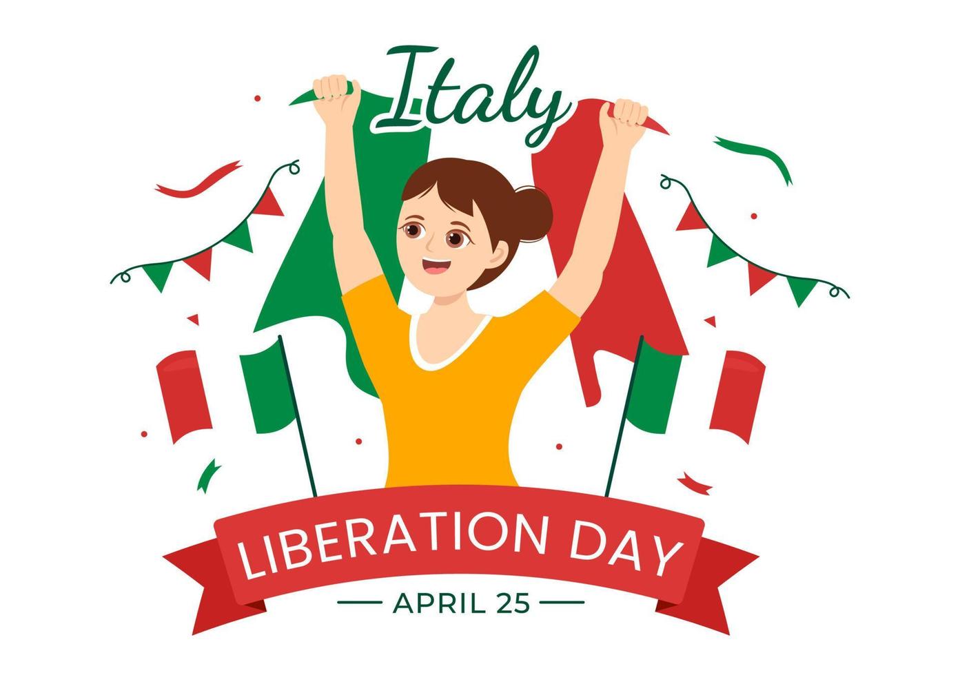 Italy Liberation Day Illustration with Holiday Celebrate on April 25 and Wave Flag Italian in Flat Cartoon Hand Drawn for Landing Page Templates vector