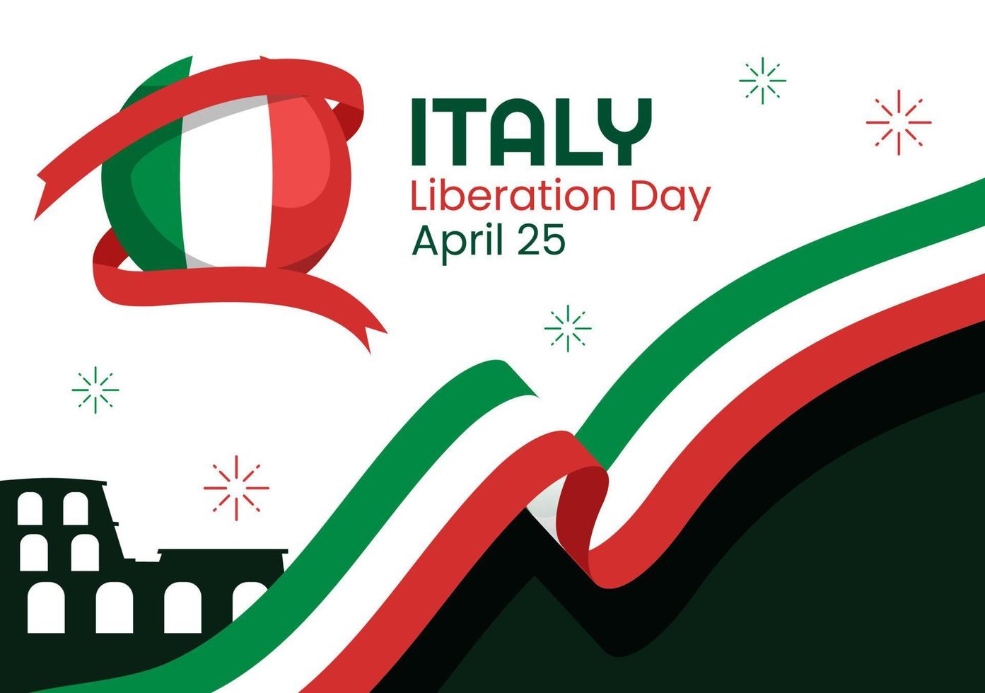 Italy Liberation Day Illustration with Holiday Celebrate on April 25 and Wave Flag Italian in Flat Cartoon Hand Drawn for Landing Page Templates vector