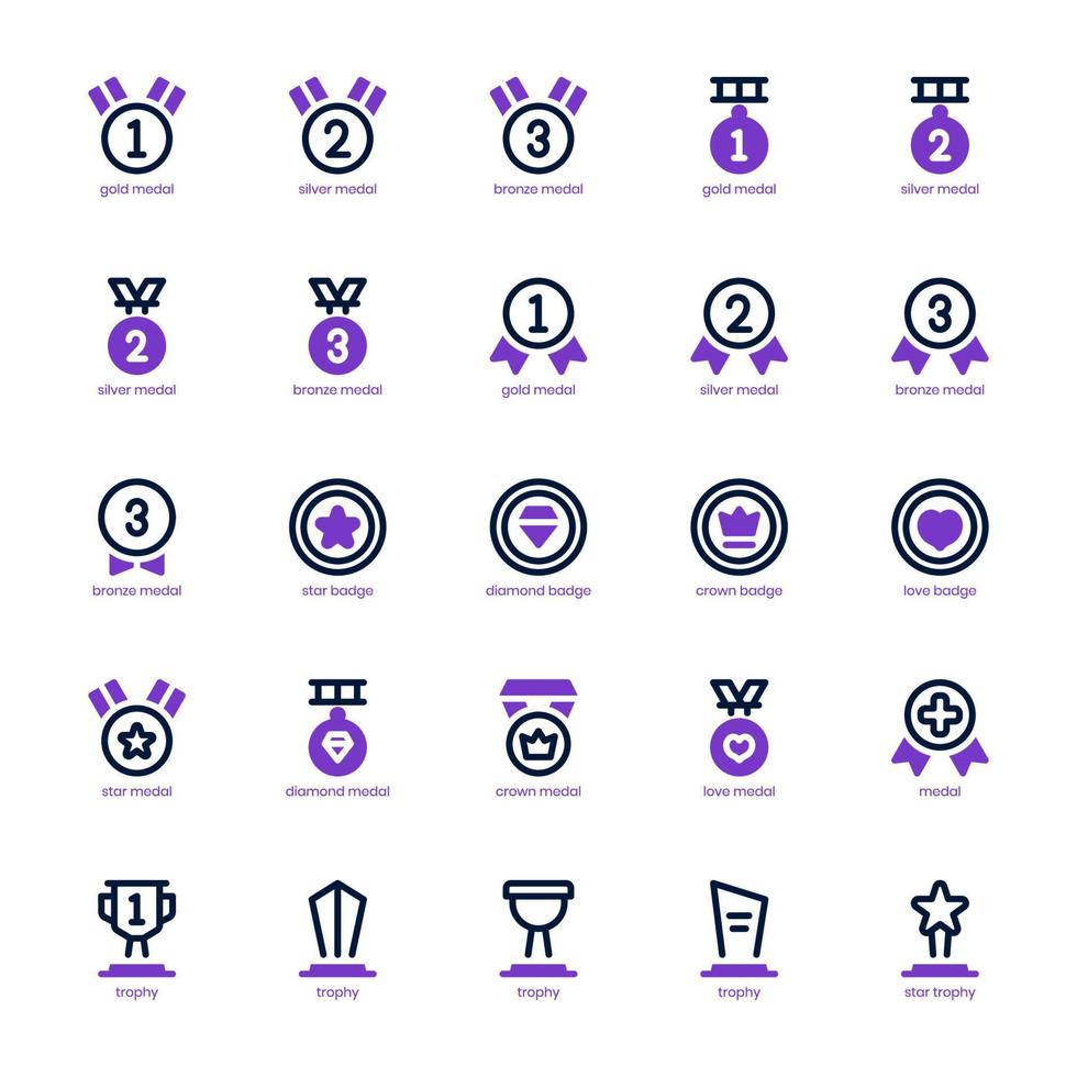 Award and Badge icon pack for your website design, logo, app, and user interface. Award and Badge icon mixed line and solid design. Vector graphics illustration and editable stroke.