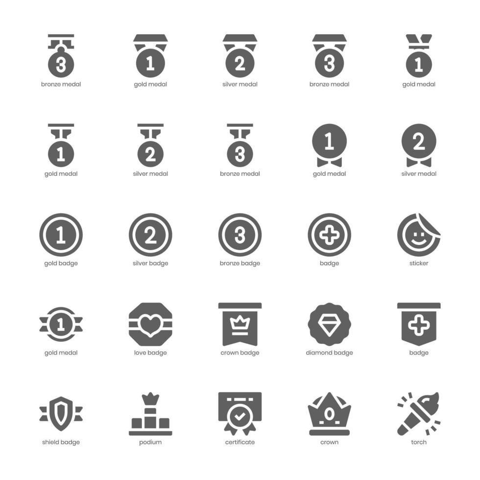 Award and Badge icon pack for your website design, logo, app, and user interface. Award and Badge icon glyph design. Vector graphics illustration and editable stroke.