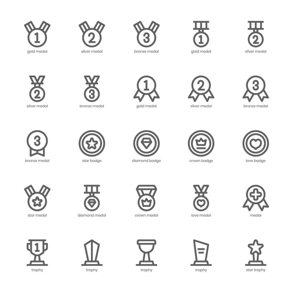 Award and Badge icon pack for your website design, logo, app, and user interface. Award and Badge icon outline design. Vector graphics illustration and editable stroke.