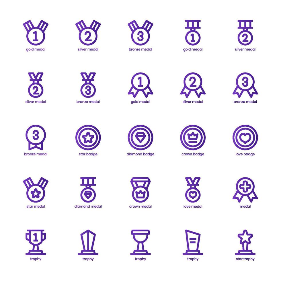 Award and Badge icon pack for your website design, logo, app, and user interface. Award and Badge icon basic line gradient  design. Vector graphics illustration and editable stroke.