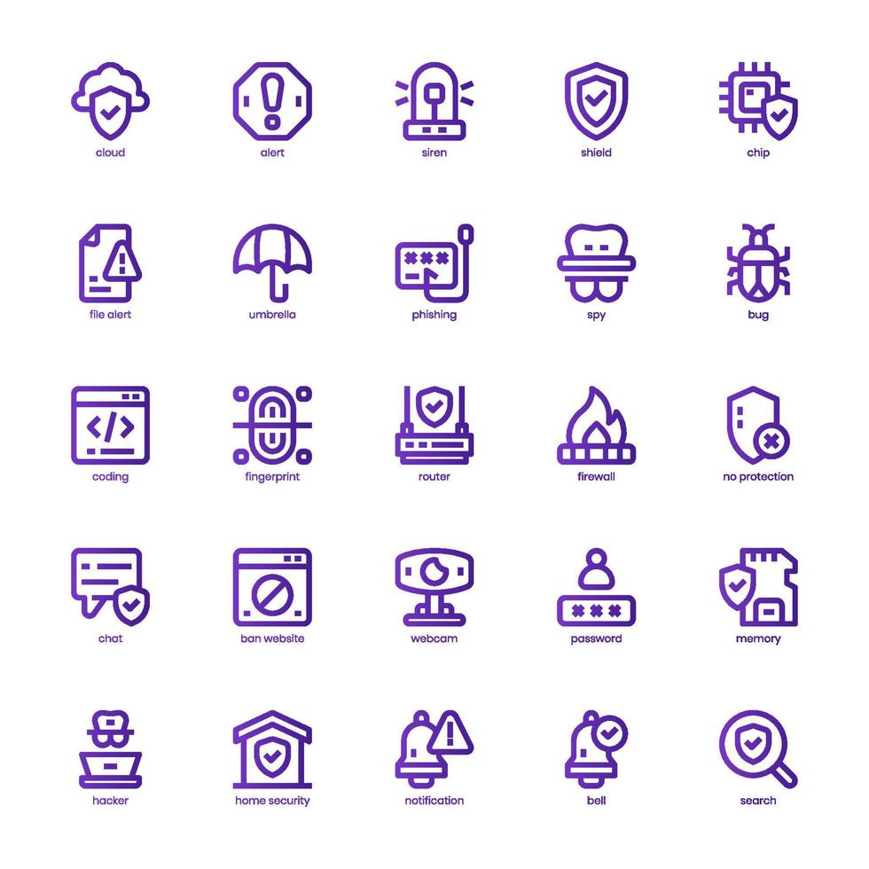 Internet Security icon pack for your website design, logo, app, and user interface. Internet Security icon basic line gradient design. Vector graphics illustration and editable stroke.