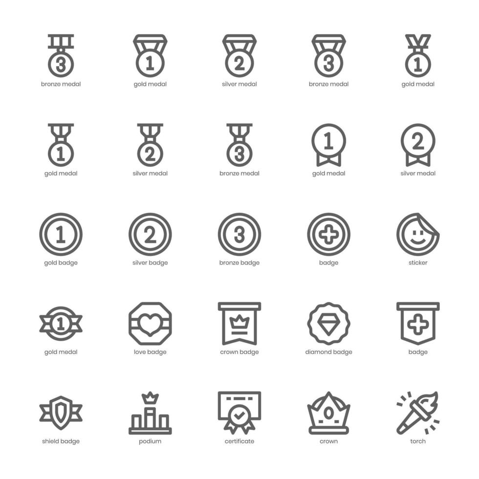 Award and Badge icon pack for your website design, logo, app, and user interface. Award and Badge icon outline design. Vector graphics illustration and editable stroke.