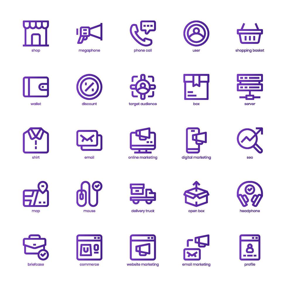 Online Marketing icon pack for your website design, logo, app, and user interface. Online Marketing icon basic line gradient design. Vector graphics illustration and editable stroke.