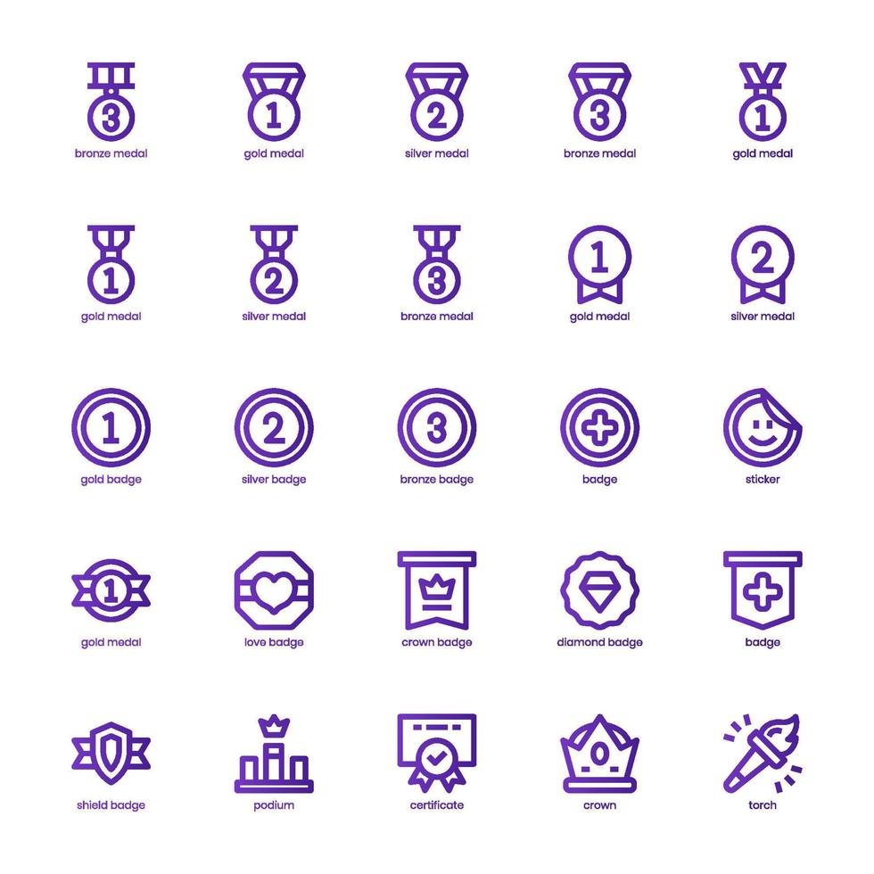 Award and Badge icon pack for your website design, logo, app, and user interface. Award and Badge icon basic line gradient  design. Vector graphics illustration and editable stroke.