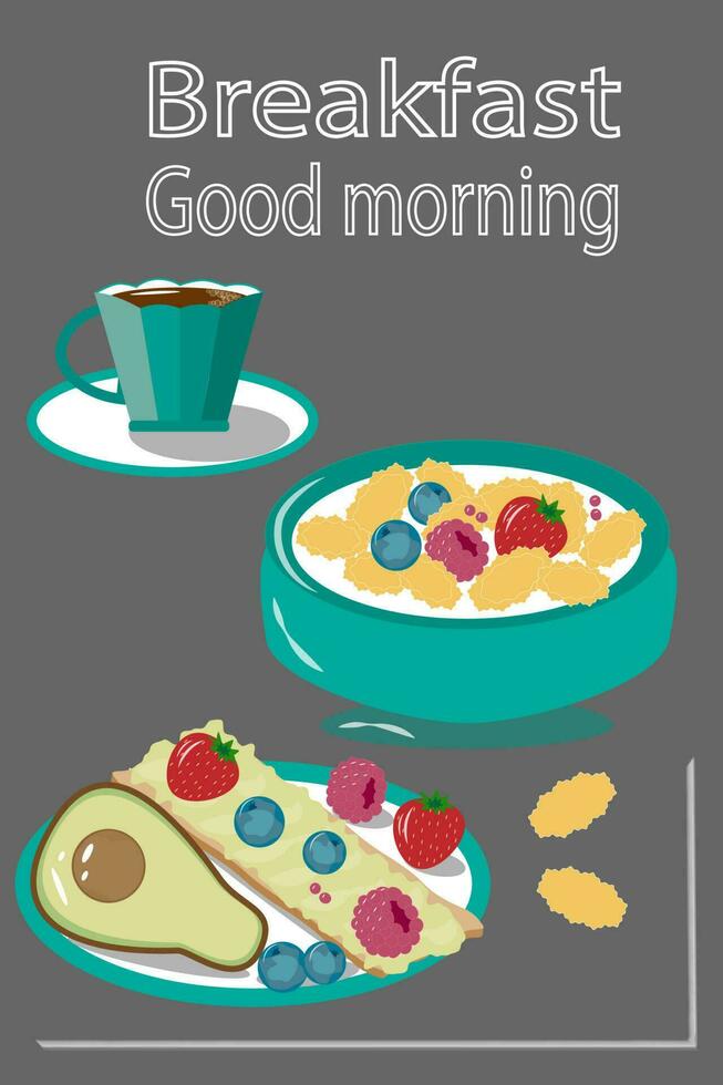 breakfast cereal with fruits and milk vector