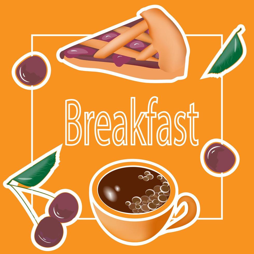 cherry pie cup of tea with lemon delicious breakfast vector