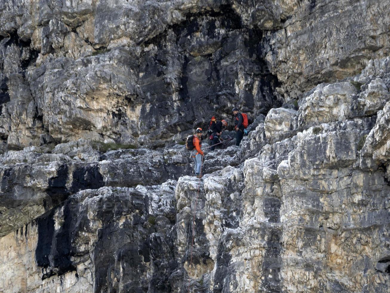 Climbing in three peaks of Lavaredo valley dolomites mountains panorama landscape photo