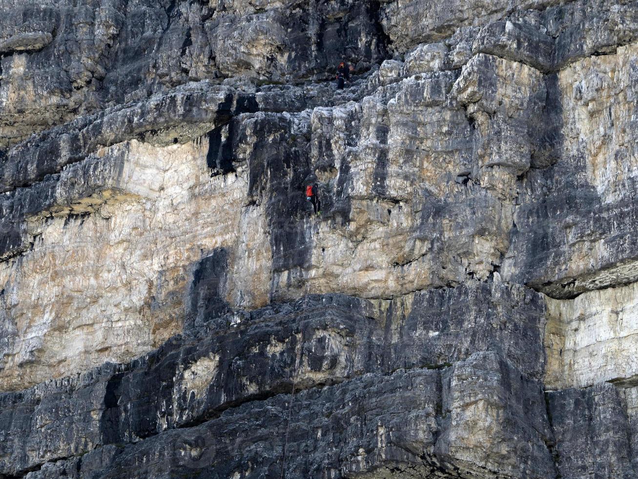 Climbing in three peaks of Lavaredo valley dolomites mountains panorama landscape photo