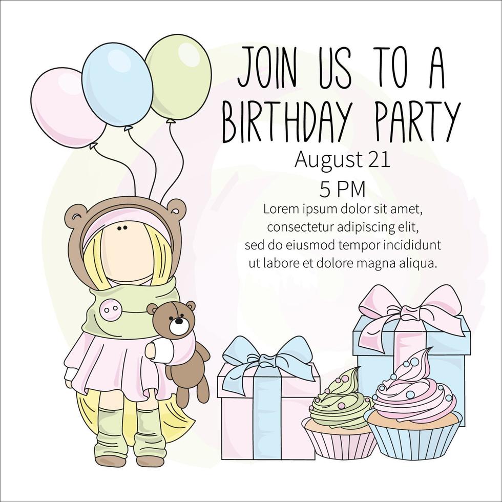 BIRTHDAY INVITE Tilda Doll Holiday Vector Illustration Set