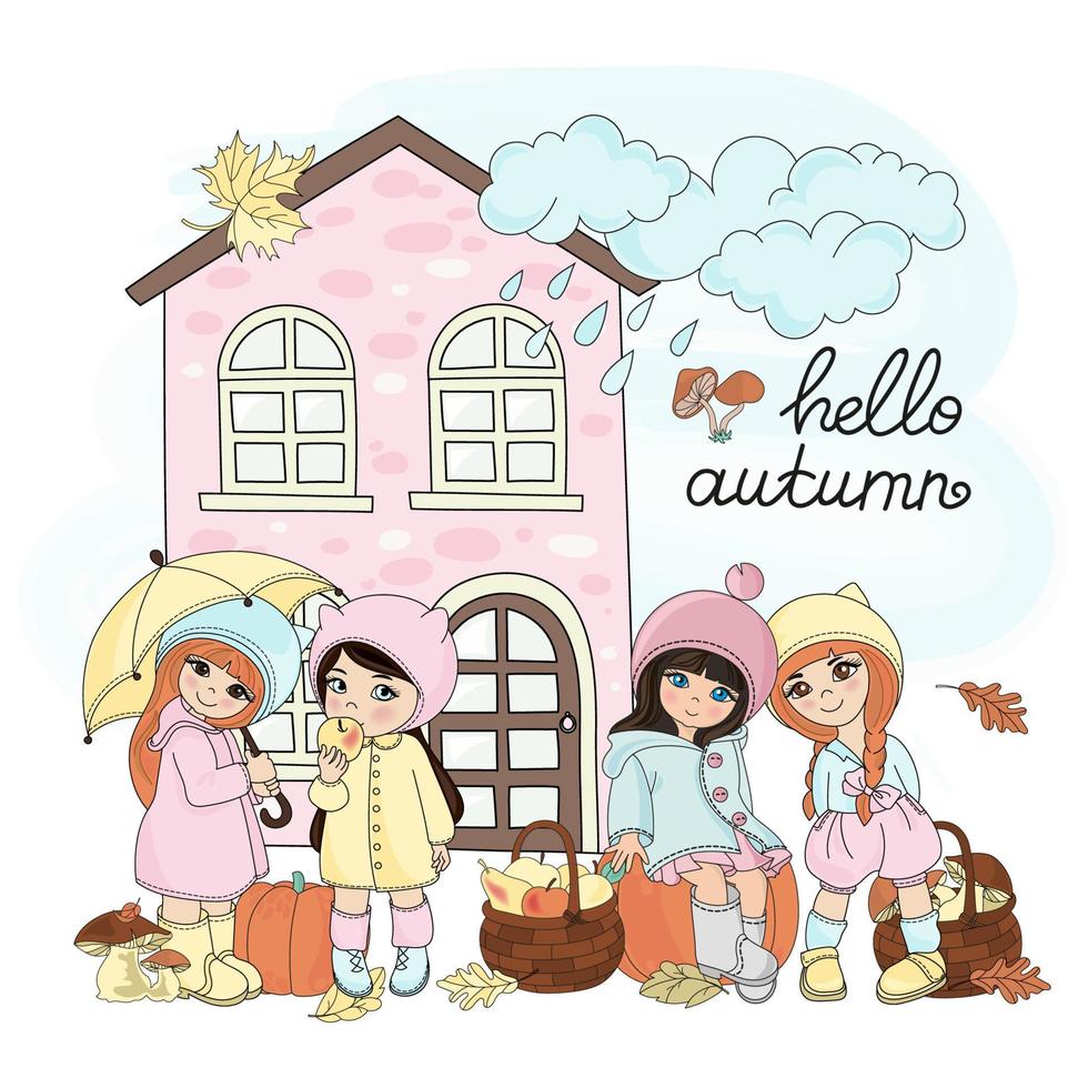 otoño regalos niños temporada clima vector ilustración conjunto