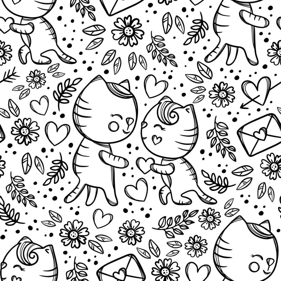 CAT GIVES HEART His Girl Seamless Pattern Vector Illustration