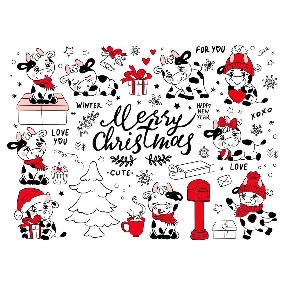 BULL CHRISTMAS COLLECTION Clip Art Vector Illustration Set