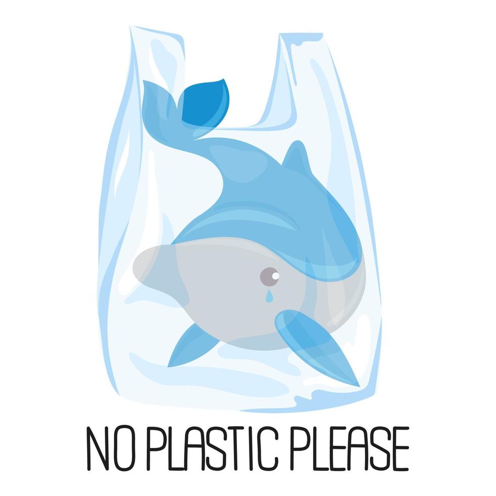 DOLPHIN PLASTIC Ecological Problem Vector Illustration Set