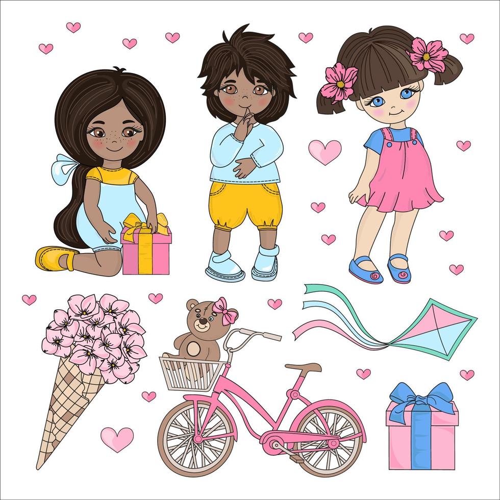 DREAM HOLIDAY Valentine Day Cartoon Vector Illustration Set