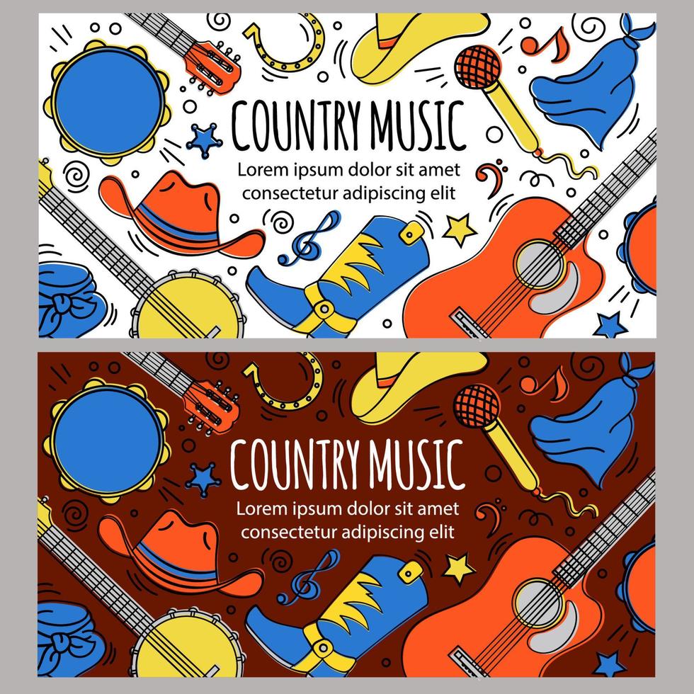 COUNTRY MUSIC BANNER Western Festival Vector Illustration Set