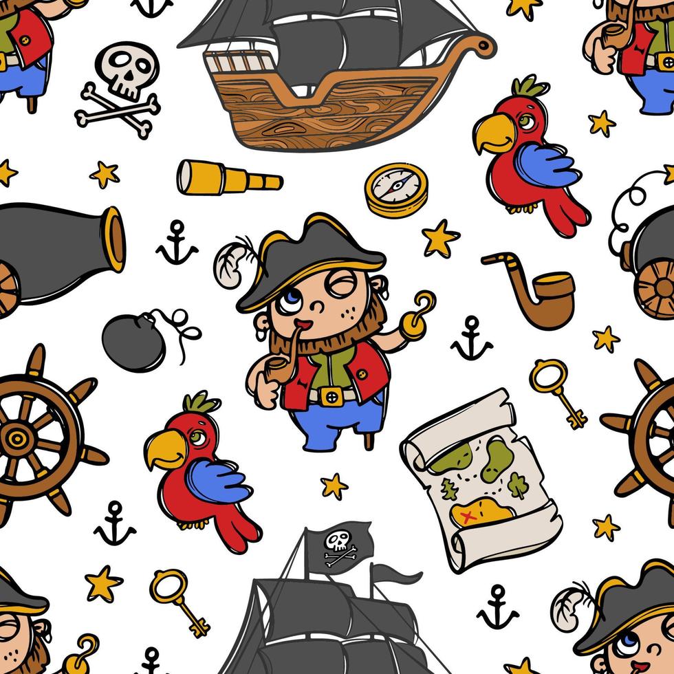 CAPTAIN HOOK And Black Sails Cartoon Seamless Pattern Print vector