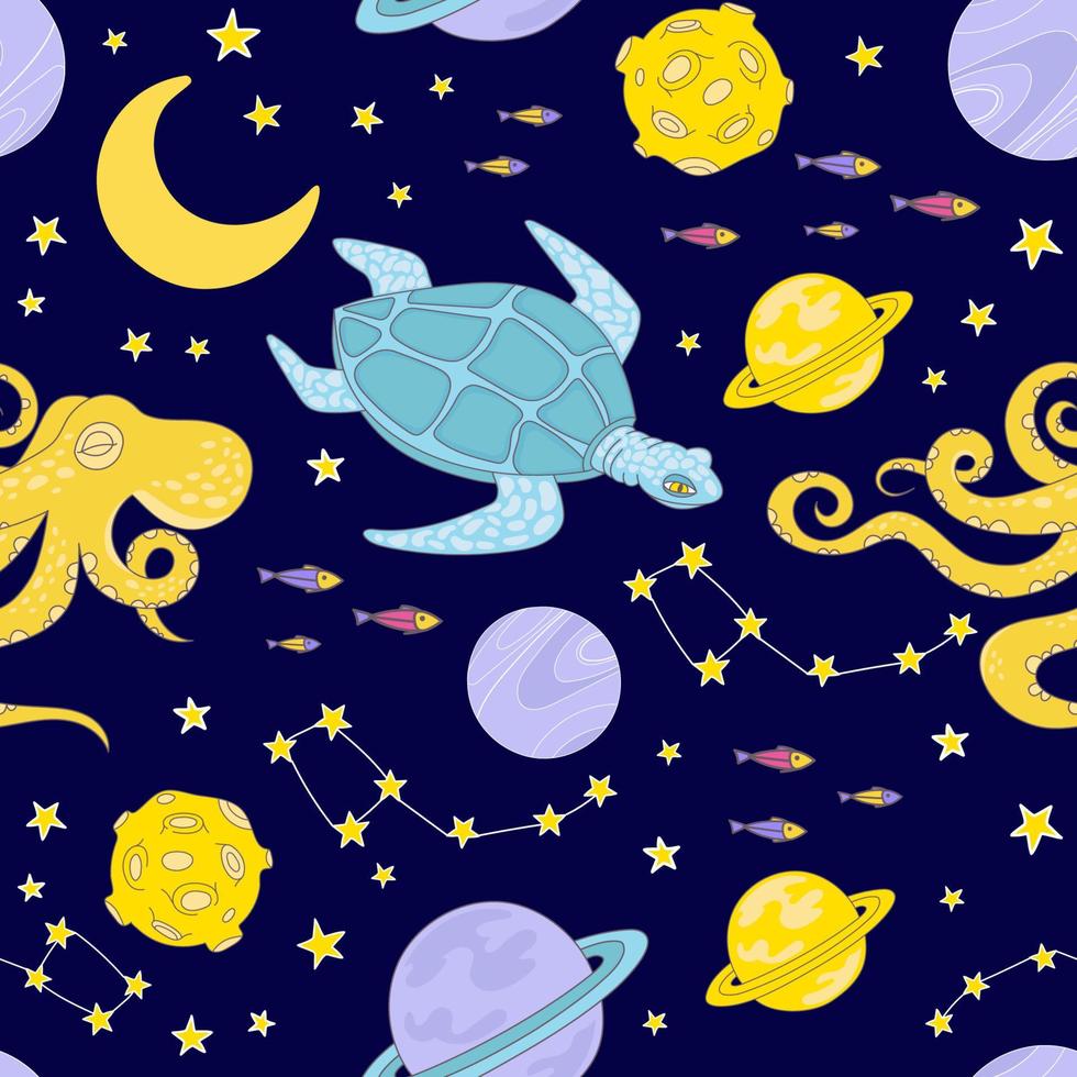 CONSTELLATION Space Cute Seamless Pattern Vector Illustration