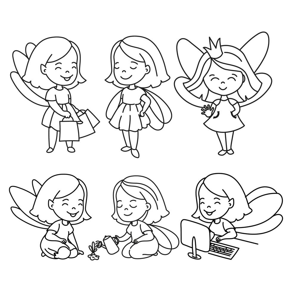 DOODLE GIRLS Cartoon Woman Lifestyle Vector Illustration Set