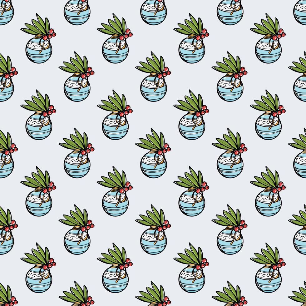 CHRISTMAS TOY AND BERRIES New Year Vector Seamless Pattern