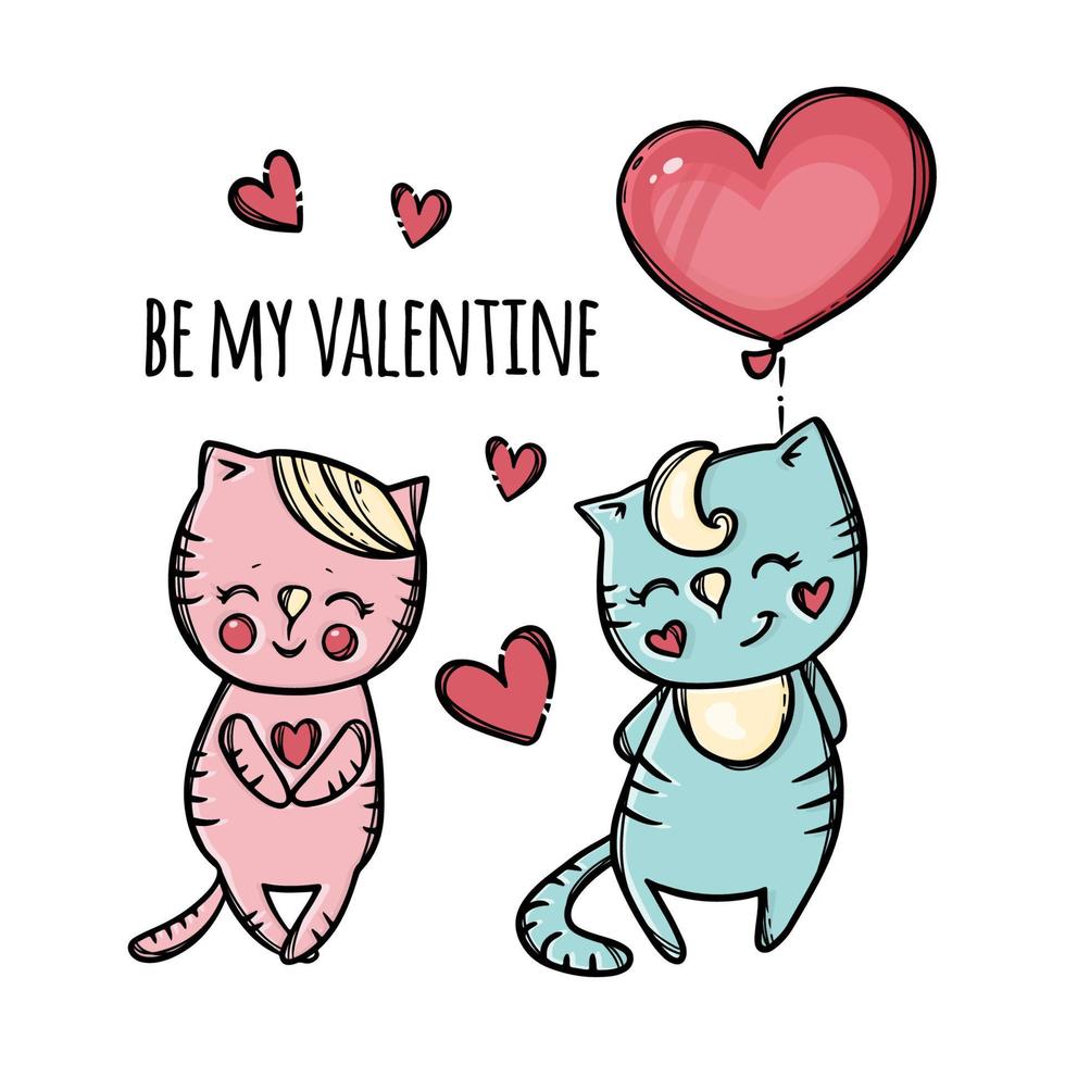 BE MY VALENTINE Cat Holiday Cartoon Vector Illustration Set