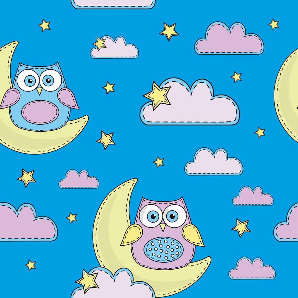 azul búho dormir dibujos animados sin costura modelo vector ilustración