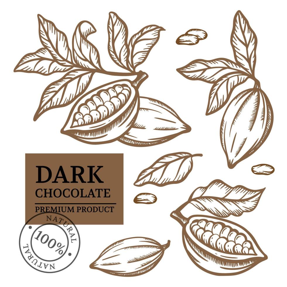 COCOA Chocolate Design Label Monochrome Vector Illustration Set