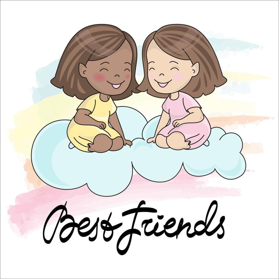 BEST FRIENDS CARD Children Holiday Vector Illustration Set