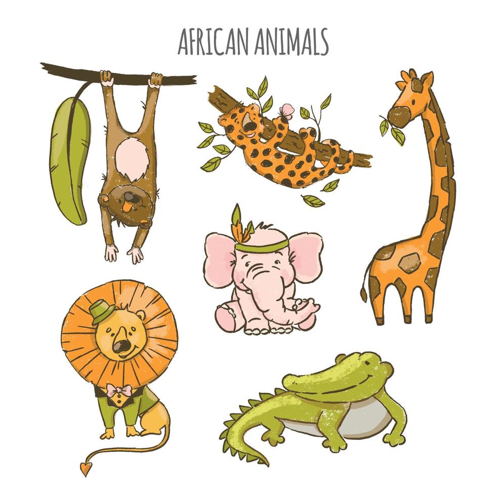 africano animales linda dibujos animados circo zoo mano dibujado vector conjunto