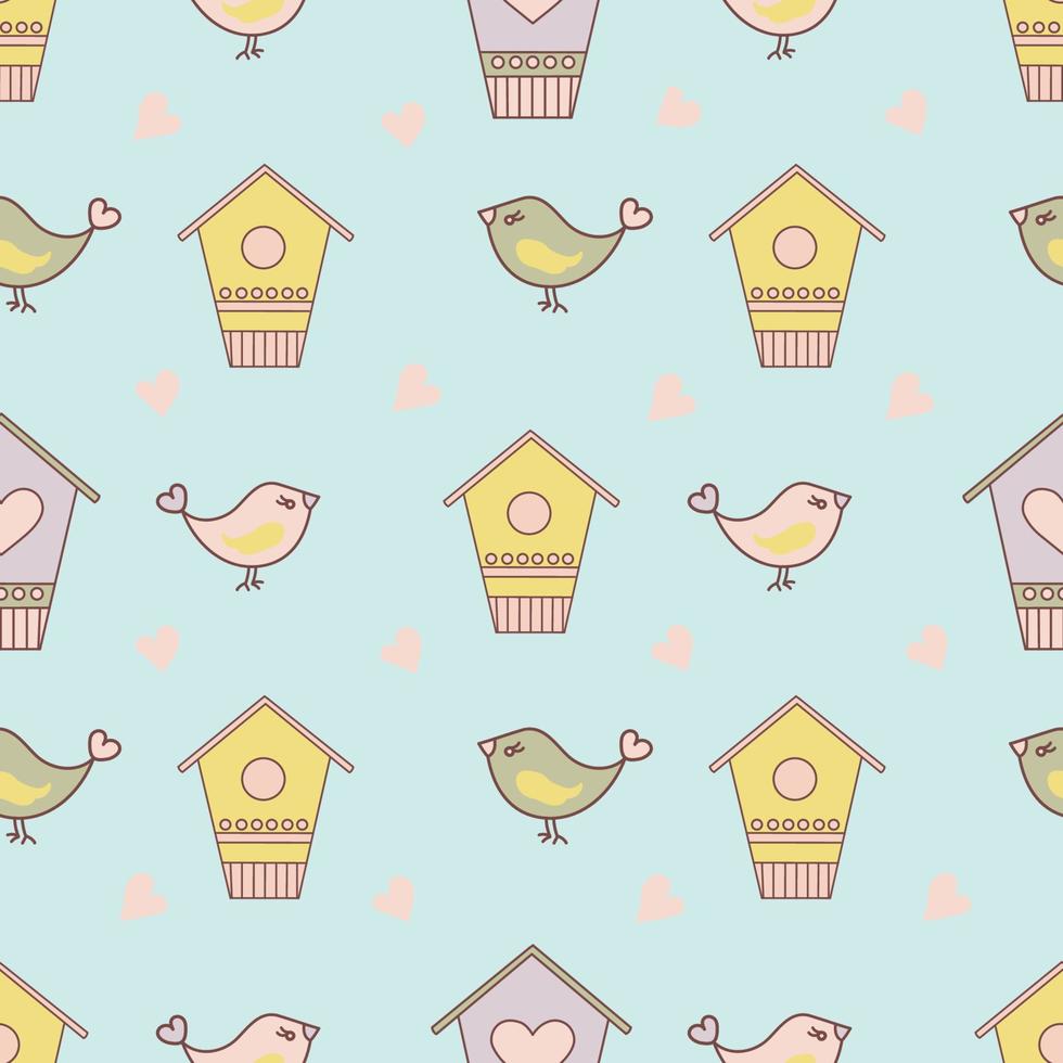 BIRD SPRING Cartoon Seamless Pattern Vector Illustration