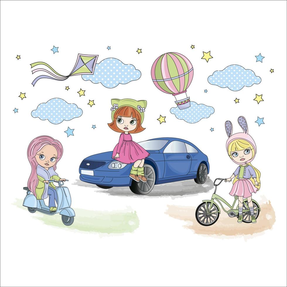 BLYTHE GIRLS Doll Children Holiday Vector Illustration Set