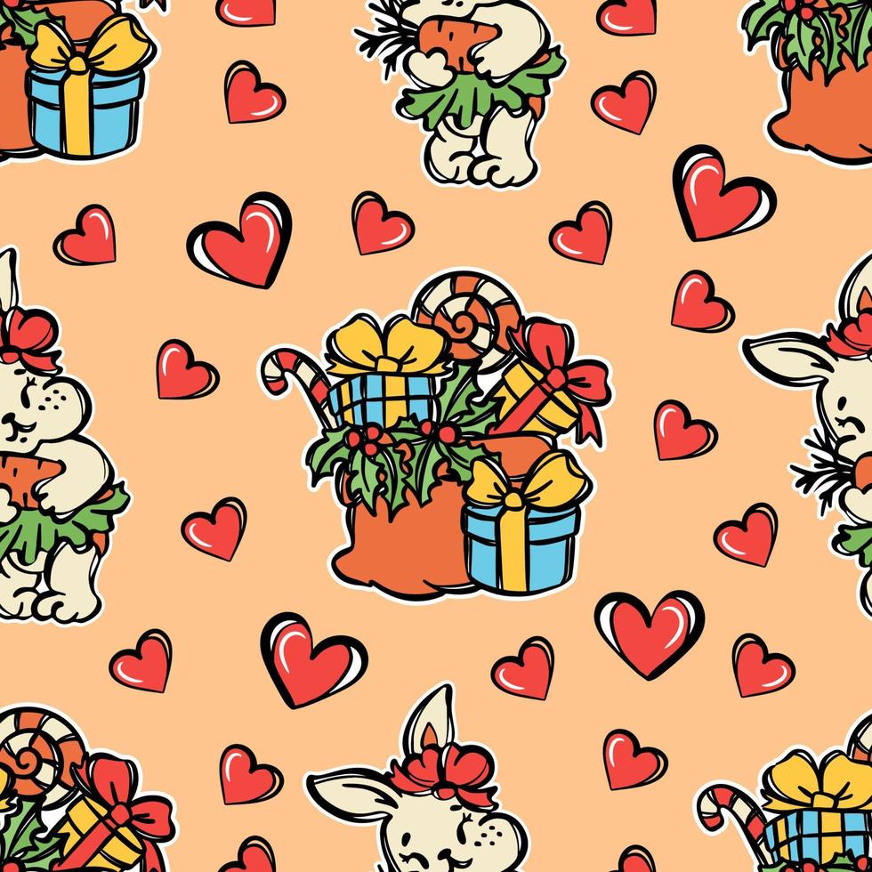 CUTE NEW YEAR RABBIT Cartoon Seamless Pattern Vector Print