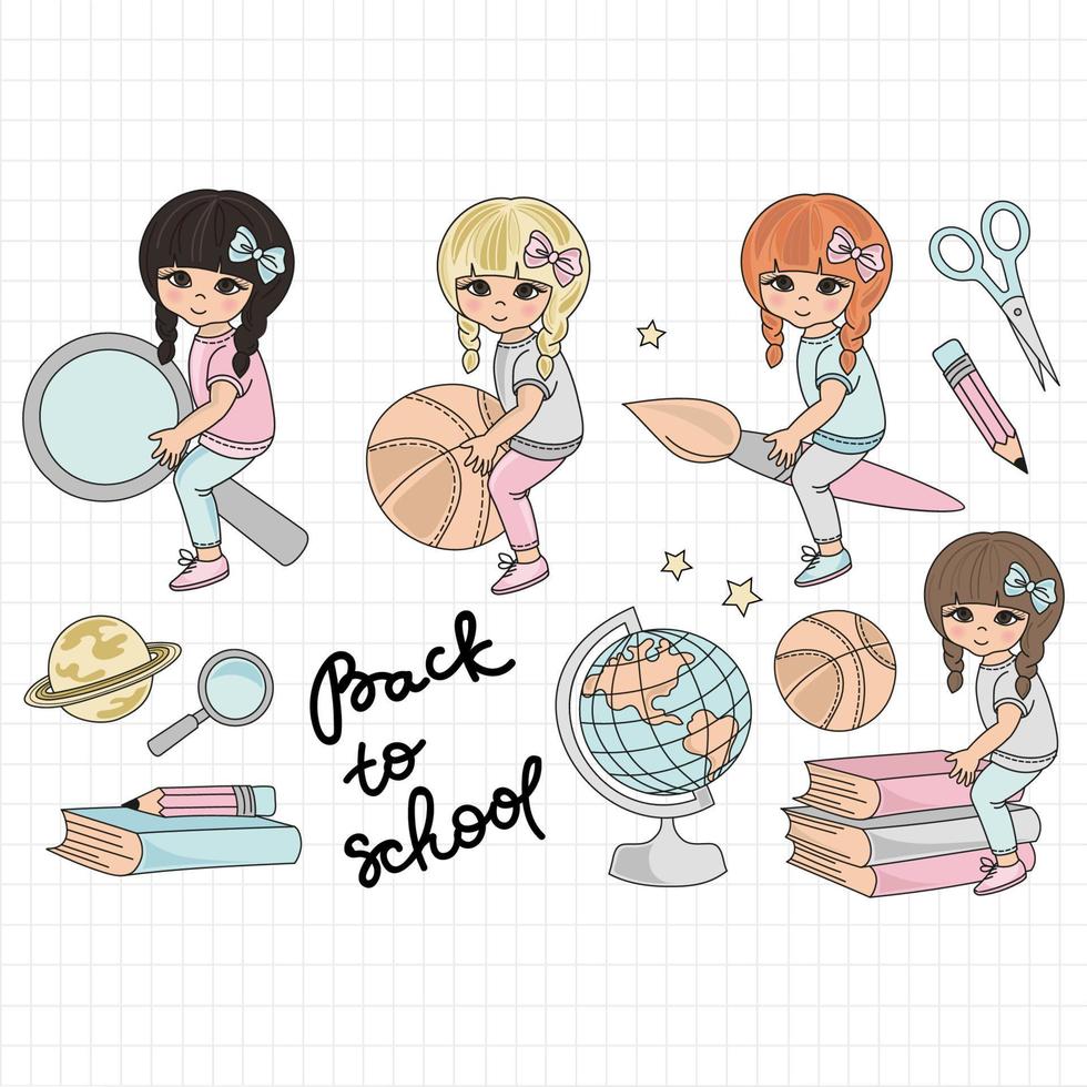 BACK TO SCHOOL Education Cartoon Vector Illustration Set