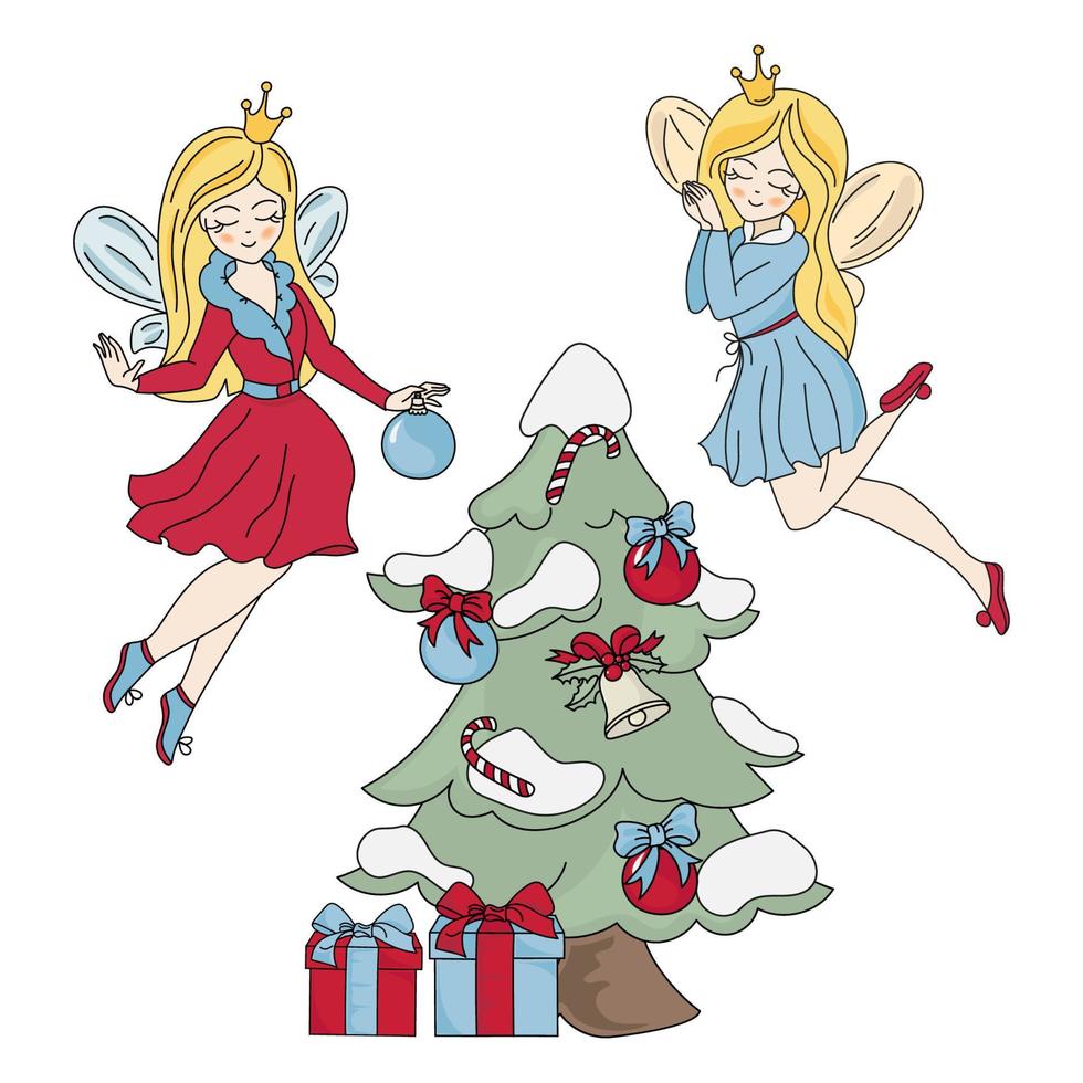 CHRISTMAS DECOR New Year Princess Vector Illustration Set