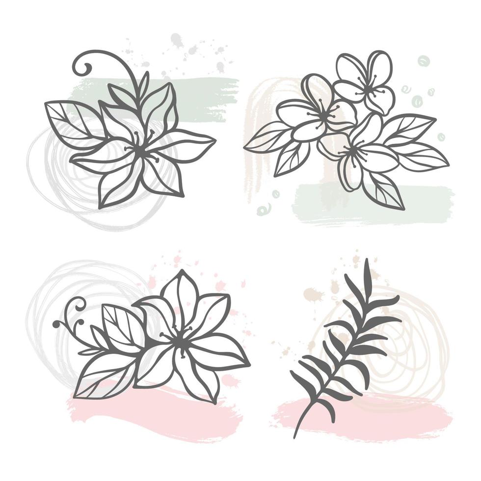 resumen línea flores floral clipart vector ilustración conjunto