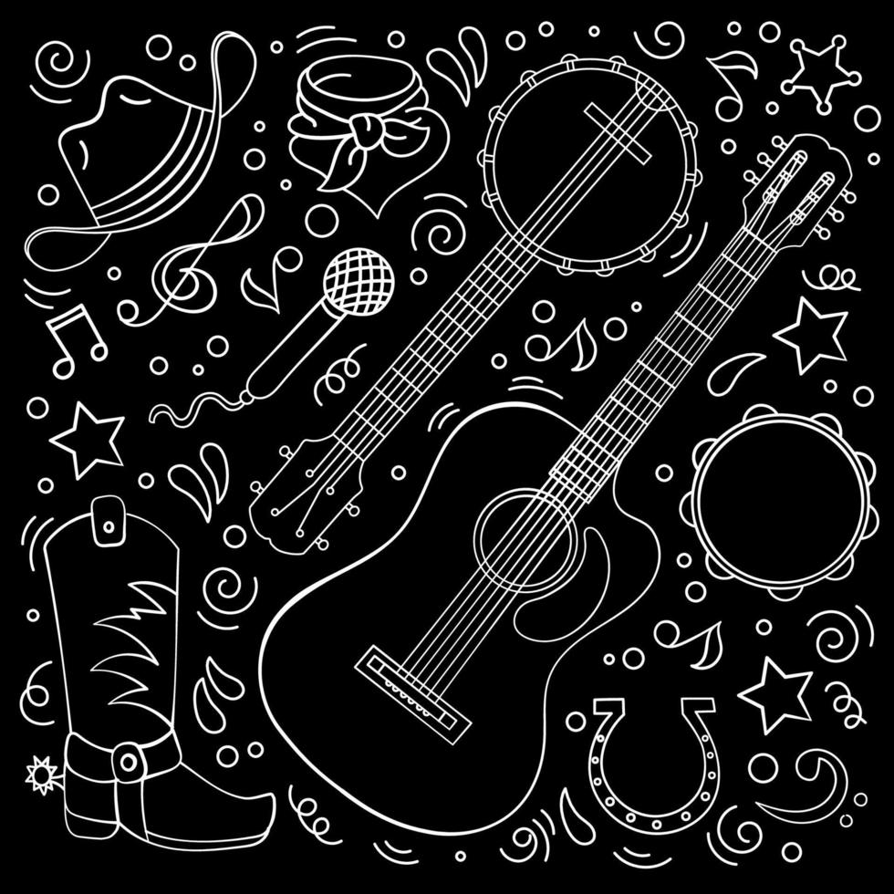 COUNTRY MUSIC Cowboy Western Festival Vector Illustration Set