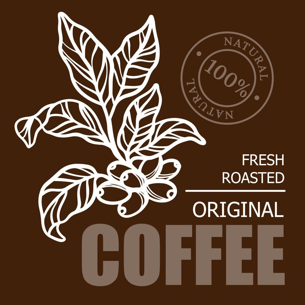 café con hojas diseño pegatina etiqueta vector ilustración conjunto