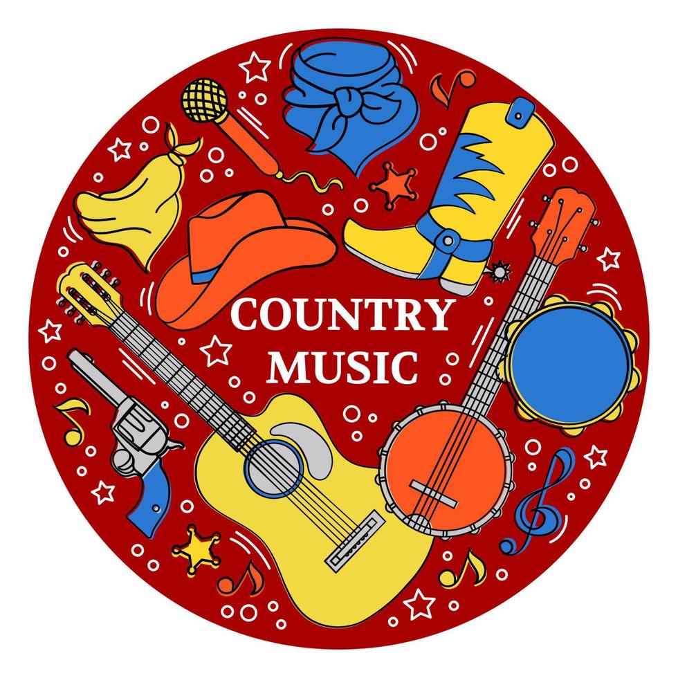 COUNTRY MUSIC STICKER Western Festival Vector Illustration