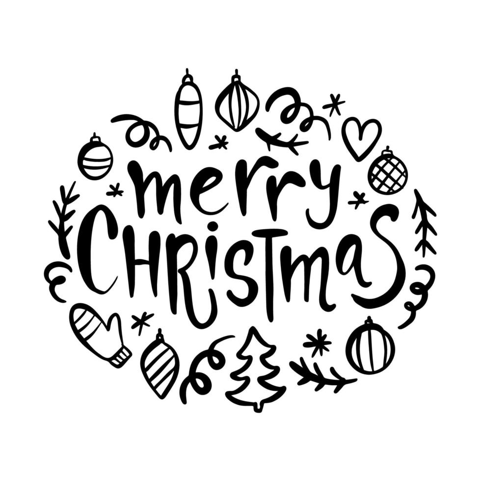 CHRISTMAS PRINT Doodle Symbols With Text Vector Illustration