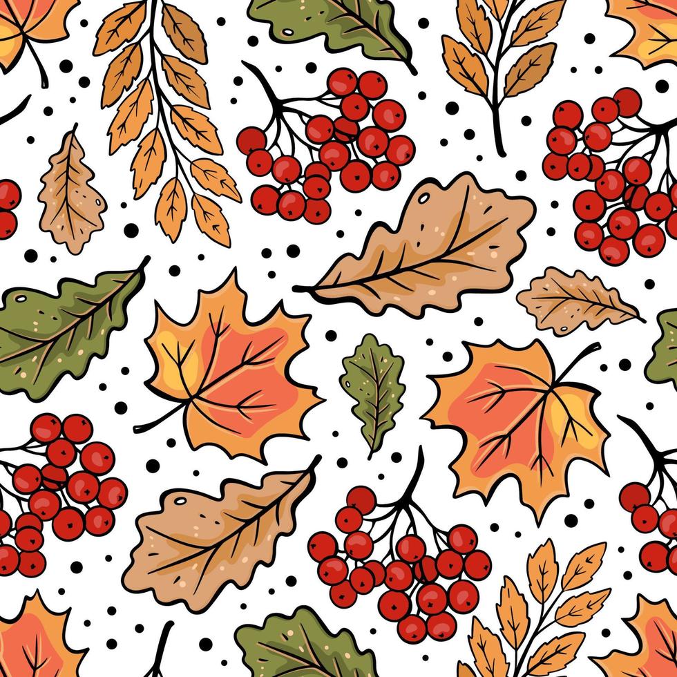 AUTUMN ROWAN MAPLE OAK LEAVES Fall Nature Seamless Pattern vector