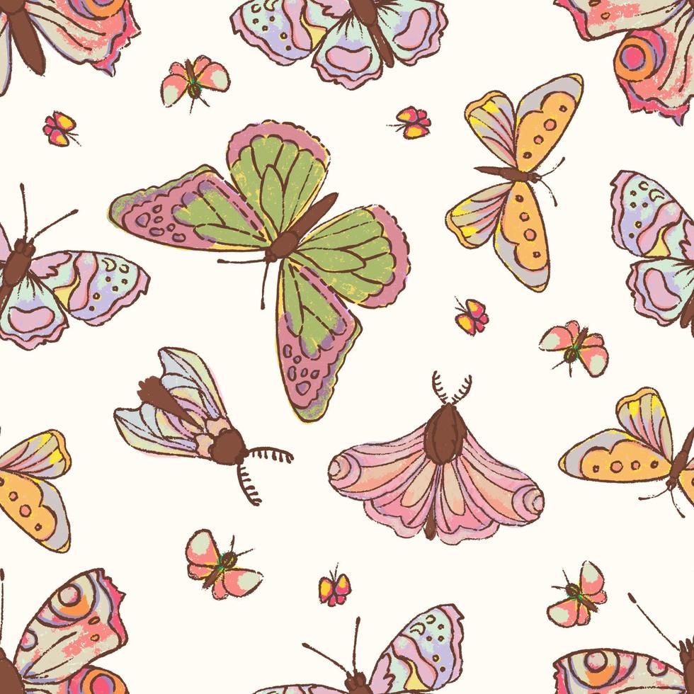 BUTTERFLY PATTERN Insect Hand Drawn Seamless Grunge Vector