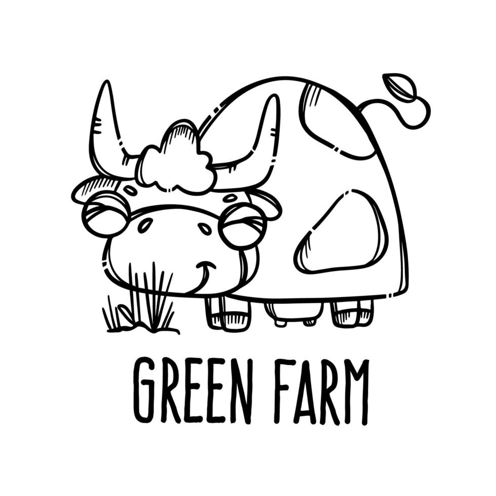 COW EATS GRASS MONOCHROME Sketch Vector Illustration Set
