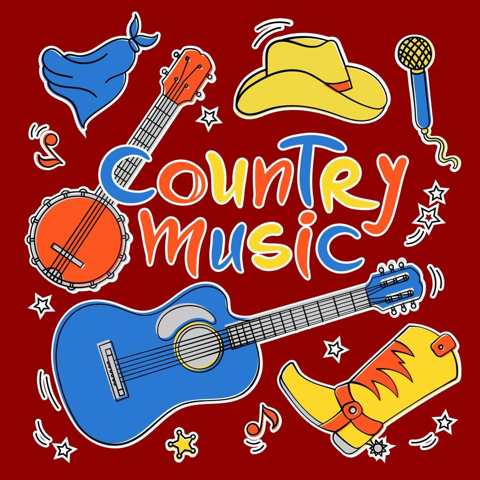 COUNTRY MUSIC CUTS Western Festival Vector Illustration Set