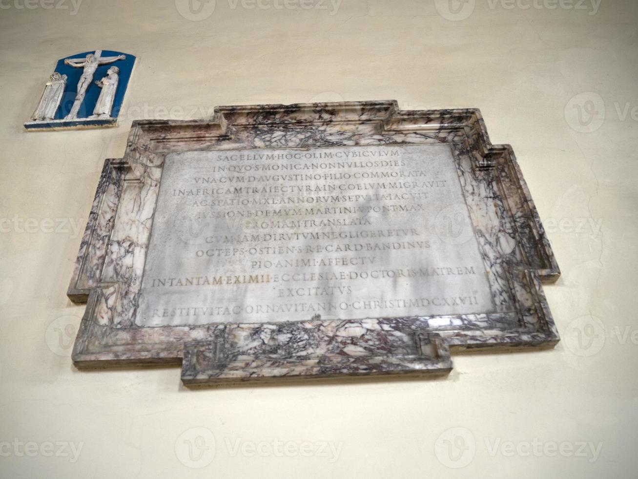 Saint Monica mother of Augustine inscription inside Church in Ancient Ostia photo