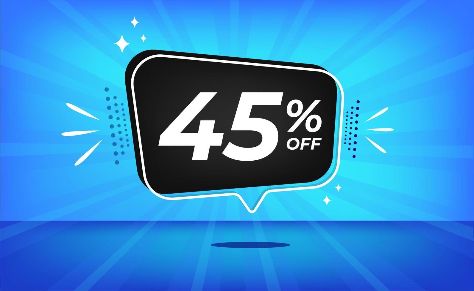 45 percent off. Blue banner with forty-five percent discount on a black balloon for mega big sales. vector